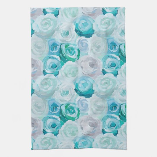 Acryl Rosen in Blau Türkis Farben  Theedoek (Verticaal)