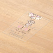 Acryl Roze Beer Baby shower Meisje Spaans Acryl Uitnodigingen (Laagn)