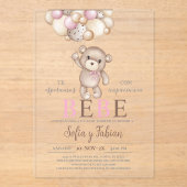 Acryl Roze Beer Baby shower Meisje Spaans Acryl Uitnodigingen (Voorkant)