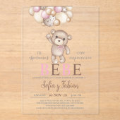 Acryl Roze Beer Baby shower Meisje Spaans Uitnodigingen (Voorkant)