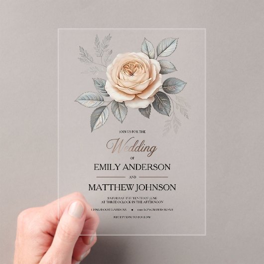Acryl Roze Rose bruiloft uitnodiging (Insitu (Draagbaar))