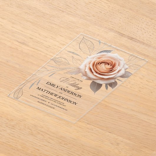 Acryl Roze Rose Dew Drops bruiloft uitnodiging (Laagn)