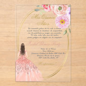 Acryl roze thema quinceañera uitnodigingen (Voorkant)