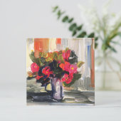 Acryl schilderij, rode bloemen feestdagenkaart (Staand voorkant)
