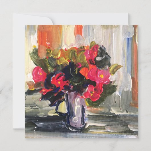 Acryl schilderij, rode bloemen feestdagenkaart (Voorkant)