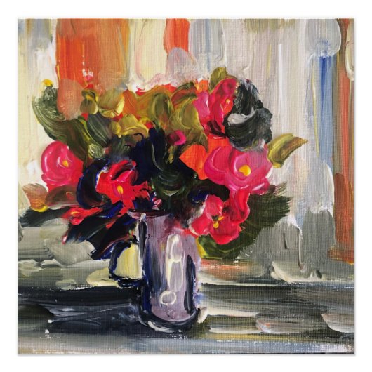 Acryl schilderij, rode bloemen perfect poster (Voorkant)