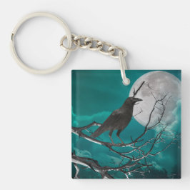 Acryl Sleutelhanger, De Raven in Groen Sleutelhanger