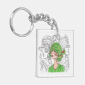 Acryl Sleutelhanger Green Flapper Meisje (Voorkant Links)