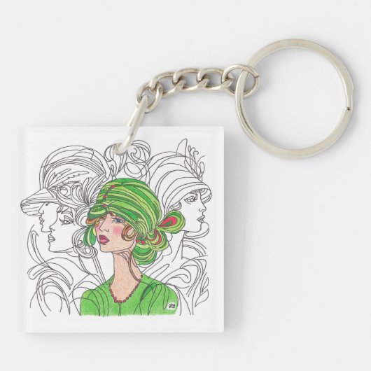 Acryl Sleutelhanger Green Flapper Meisje (Achterkant)