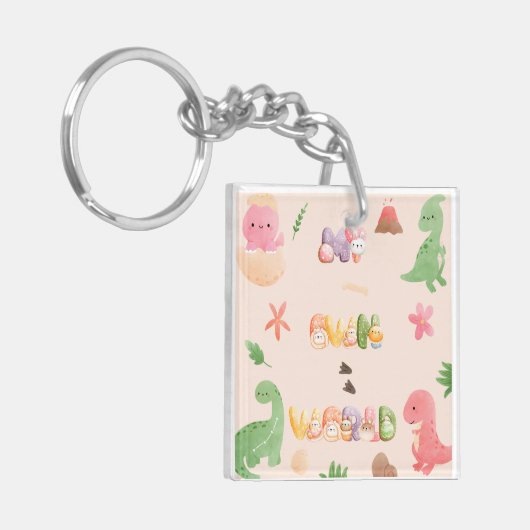 Acryl Sleutelhanger | Leuke dinosaurus wereld (Voorkant Links)