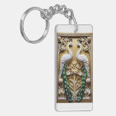 Acryl sleutelhanger met paar pauw afbeelding. (Voorkant Links)