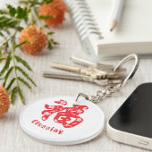Acryl Sleutelhanger met rood Chinees karakter "福" (Voorkant Rechts)