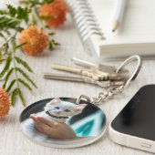 Acryl Sleutelhanger met witte kitten (Voorkant Rechts)