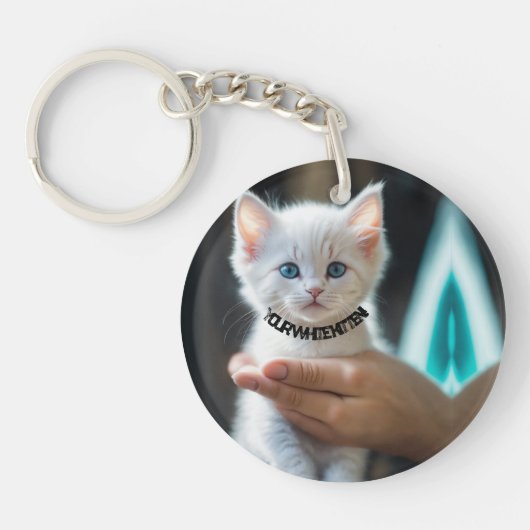 Acryl Sleutelhanger met witte kitten (Voorkant)