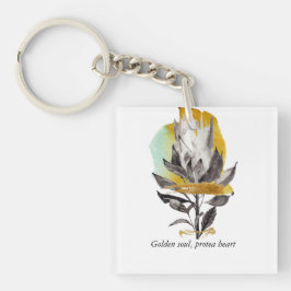 Acryl Sleutelhanger protea bloem met goud