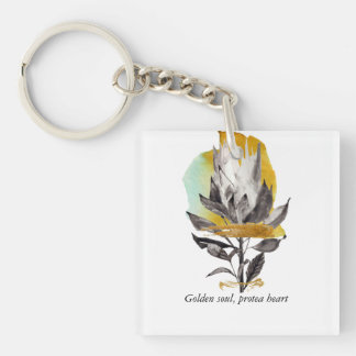Acryl Sleutelhanger protea bloem met goud