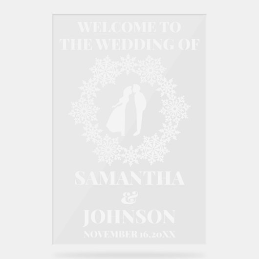 Acryl Snowflake Wedding Welkomstbord Bord (Voorkant)