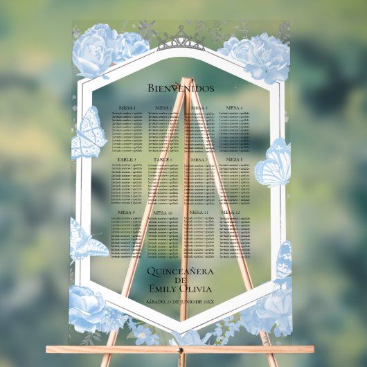 Acryl Spaans Quinceanera Zitplaatskaart Zig Blauw Acryl Bord (Neutraal)