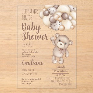 Acryl teddybeer Baby shower Spaans Uitnodiging