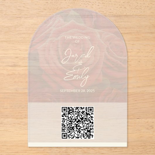 Acryl Trouw QR Code Uitnodiging in Boog Roos Stijl (Voorkant)