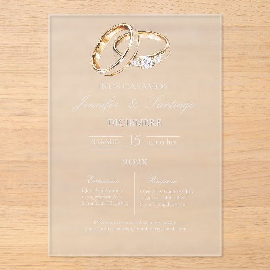 Acryl trouwring Spaans Uitnodigingen (Voorkant)