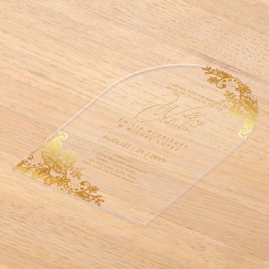 Acryl Trouwuitnodigingen Gouden Kant Tekst Elegant Acryl Uitnodigingen (Laagn)