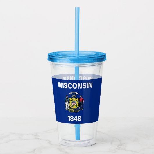 Acryl tuimelaar met vlag van de staat Wisconsin Drinkbeker (Voorkant)
