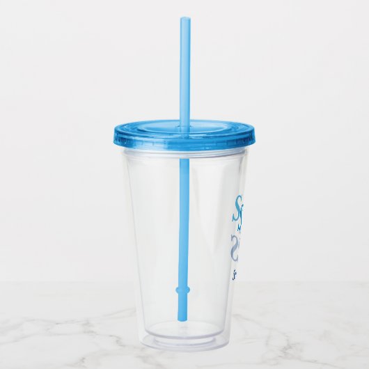 Acryl Tumbler - Gearceerde Initialen, Naam in Blue Acryl Drinkbeker (Rechts)