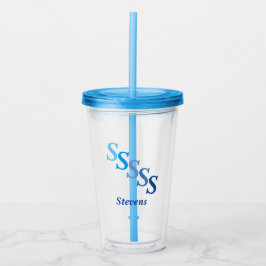 Acryl Tumbler - Gearceerde Initialen, Naam in Blue Acryl Drinkbeker