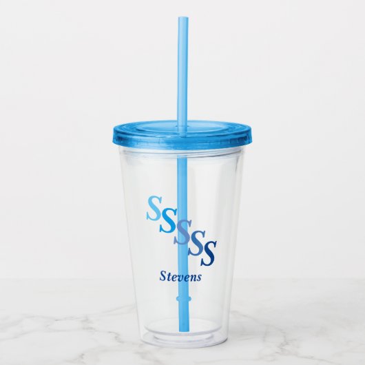 Acryl Tumbler - Gearceerde Initialen, Naam in Blue Drinkbeker (Voorkant)