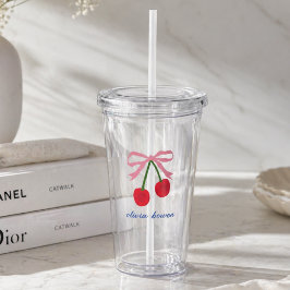 Acryl Tumbler | Kers Coquette Strikje Cute Drinkbeker