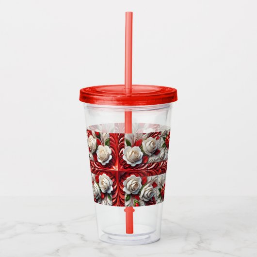 Acryl Tumbler met Engels Rozen Ontwerp Acryl Drinkbeker (Voorkant)