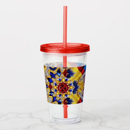 Acryl Tumbler met Roemeense kleuren Design Acryl Drinkbeker (Voorkant)