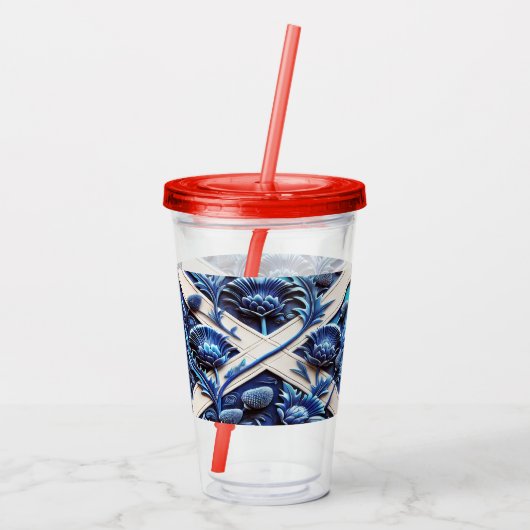 Acryl Tumbler met Schots Thistles Design Acryl Drinkbeker (Achterkant)