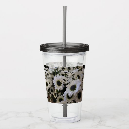 Acryl Tumblers - Zwart & Wit Daisy Drinkbeker (Voorkant)
