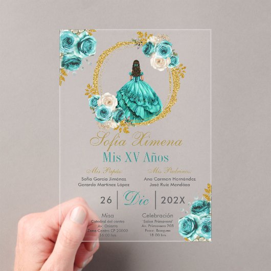 Acryl Turquoise Quinceañera Uitnodiging (Insitu (Draagbaar))