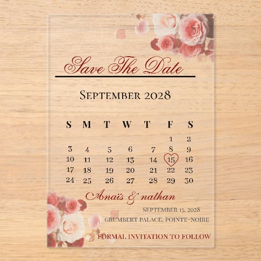 Acryl uitnodiging save the date (Voorkant)