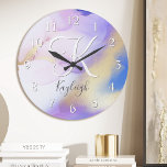 acryl wandkast grote klok<br><div class="desc">Pas deze glamoureuze abstracte lila waterverf verf en faux goudnevel achtergrond eenvoudig aan met uw eigen details.</div>