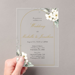 Acryl waterkleurige witte bloemen bruiloft uitnodigingen