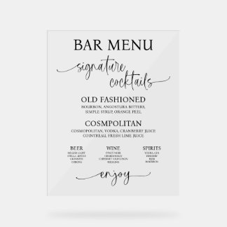 Acryl Wedding Bar Menu Sign Acryl Bord