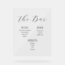 Acryl Wedding Bar Menu Sign