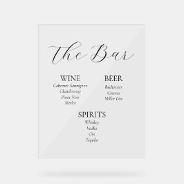 Acryl Wedding Bar Menu Sign Acryl Bord