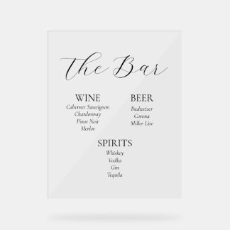 Acryl Wedding Bar Menu Sign Acryl Bord