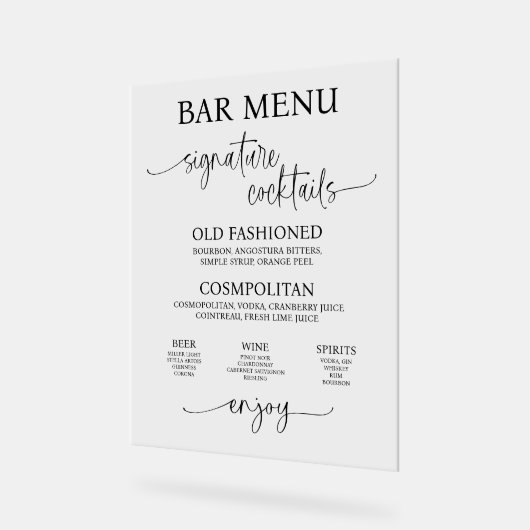 Acryl Wedding Bar Menu Sign Bord (Hoek)