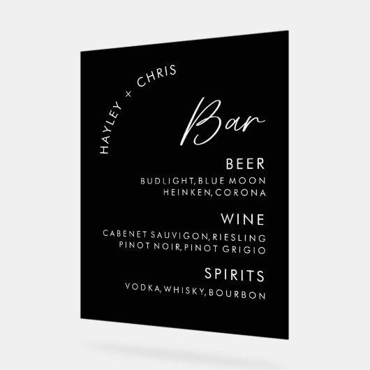 Acryl Wedding Bar Zwart Bar Menu Acryl Bord (Hoek)