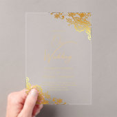 ACRYL Wedding Gold Kant Tekst Elegant Clear Acryl Uitnodigingen (Insitu (Draagbaar))