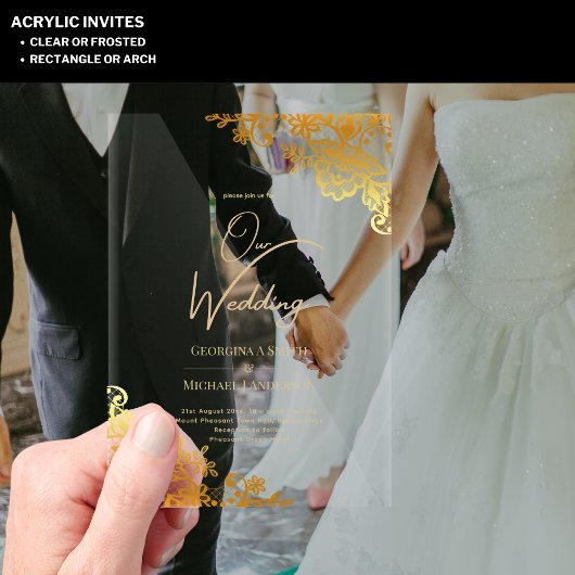 ACRYL Wedding Gold Kant Tekst Elegant Clear Acryl Uitnodigingen