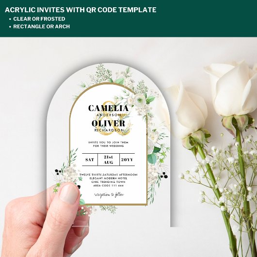 ACRYL Wedding nodigt Boho White Roses Rustic uit Acryl Uitnodigingen