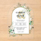 ACRYL Wedding nodigt Boho White Roses Rustic uit Uitnodigingen (Voorkant)