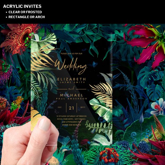 ACRYL Wedding nodigt tropisch Gold Leaf Beach uit Acryl Uitnodigingen